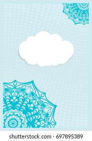 Template Invitation with a Cloud for Text, Background Lace Ornament. Vector illustration. Blue color. For Design Invitations, Postcards