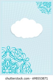Template Invitation with a Cloud for Text, Background Lace Ornament. Vector illustration. Blue color. For Design Invitations, Postcards