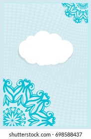 Template Invitation with a Cloud for Text, Background Lace Ornament. Vector illustration. Blue color. For Design Invitations, Postcards