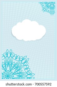 Template Invitation with a Cloud for Text, Background Lace Ornament. Vector illustration. Blue color. For Design Invitations, Postcards