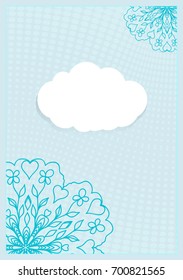 Template Invitation with a Cloud for Text, Background Lace Ornament. Vector illustration. Blue color. For Design Invitations, Postcards