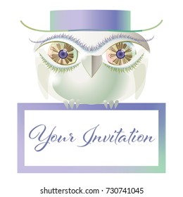Template for invitation to an event with an owl bird background.