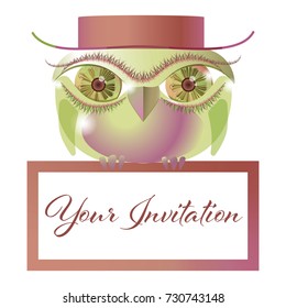 Template for invitation to an event with an owl bird background.