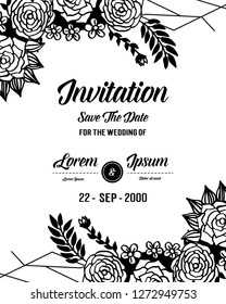 Template for invitation with flower hand draw vector art