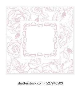 Template for invitation, greeting card with flowers and buds of roses, vector illustration