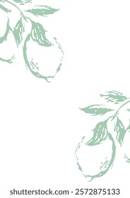 template for an invitation or a greeting card for the holidays with a plant design, namely with lemon branches drawn with a contour on both sides