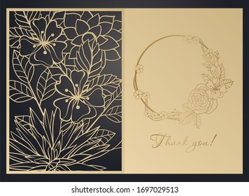 Template invitation, greeting card for laser cutting. Floral pattern paper cut. Openwork panel for interior decoration.