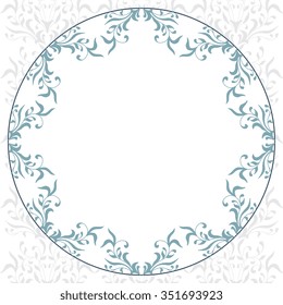 Template for invitation, greeting card, save date or another holidays vintage style. Round frame with  vintage element. All elements are hidden under clipping mask.