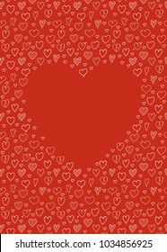 Template of an invitation with hand drawn hearts and copyspace. Women's Day, Mother's Day and Valentine's Day. Vector.