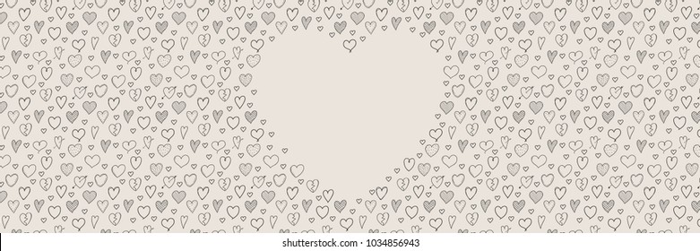 Template of an invitation with hand drawn hearts and copyspace. Women's Day, Mother's Day and Valentine's Day. Vector.