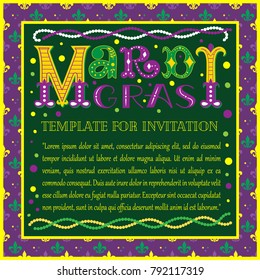 Template of the invitation to the holiday "Mardi Gras".