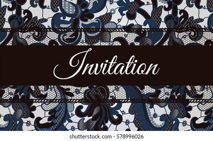 Template of invitation lace card. Black