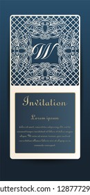 Template invitation for laser cutting. Openwork cutting of paper, cardboard, plastic. The layout of the original badge, greeting card with elements of a transparent geometric ornament.
