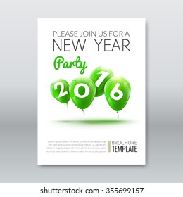 Template invitation new year holiday. Holiday card dedicated to the Christmas and New Year 2016. 3D balloons, Green colors, on a white background. Vector illustration