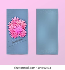 template invitation, postcard  with flower