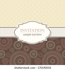 Template of invitation with seamless geometric patterns and vintage frame