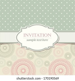 Template of invitation with seamless geometric patterns and vintage frame