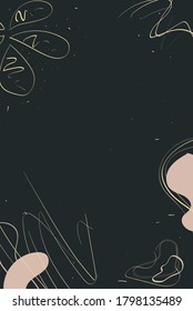 Template for an invitation to a wedding, corporate event, or birthday. Dark blue expensive background with gold lines, rose petals and gold dots