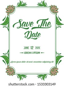 Template invitation wedding with save the date text with a pattern of colorful flower frame. Vector