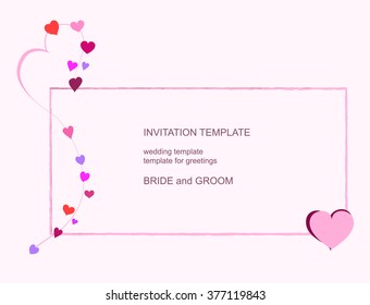 Template invitation to a white background with hearts. Suitable for weddings, birthdays, parties. Vector illustration.