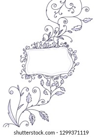 Template for invitations, envelopes and greeting cards. Vector hand drawn floral frame. Leaves, flowers and stems in sketch style.