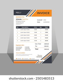 Template for invoices with a basic design. Bill form for business invoice accounting.