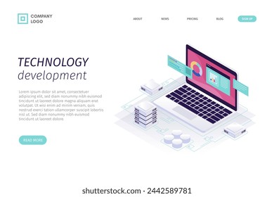 Template isometric technology landing page vector design in eps 10