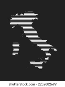 Template Italy map from white horizontal lines isolated on background. Europe country for pattern, design, illustration, infographic. Abstract concept parallel lines of silhouette map Italy