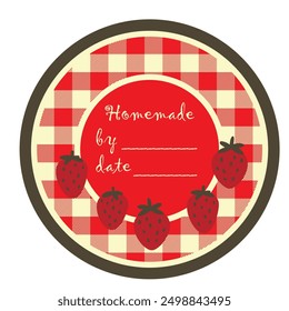 Template jam label design. Retro homemade label. Strawberry marmalade dessert product. Doodle vector  illustration.