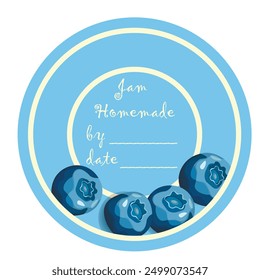 Template jam label design. Retro homemade label. Blueberry marmalade dessert product. Doodle vector illustration.