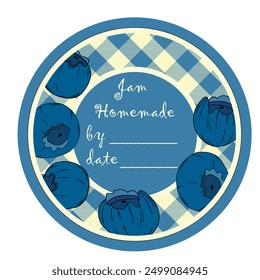 Template jam label design. Retro homemade label. Blueberry marmalade dessert product. Doodle vector illustration.