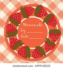 Template jam label design. Retro homemade label. Strawberry marmalade dessert product. Doodle vector  illustration.