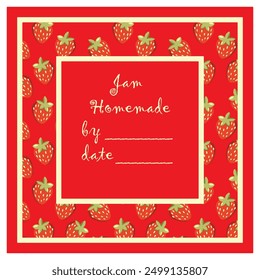 Template jam label design. Retro homemade label. Strawberry marmalade dessert product. Doodle vector  illustration.