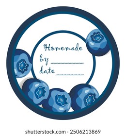 Diseño de etiqueta de mermelada de Plantilla. Etiqueta casera retro. Producto de postre de mermelada de arándanos. Ilustración vectorial Doodle.
