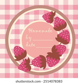 Design do rótulo de emperramento de modelo. Etiqueta caseira retrô. Produto de sobremesa de marmelada de morango. Ilustração vetorial de rabiscar.