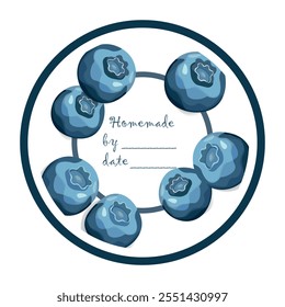 Design do rótulo de emperramento de modelo. Etiqueta caseira retrô. Produto de sobremesa de marmelada de mirtilo. Ilustração vetorial de rabiscar.