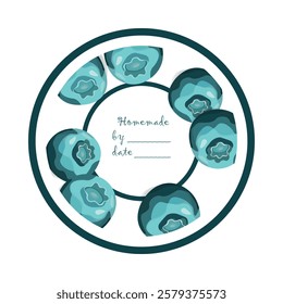 Template jam label design. Retro homemade label. Blueberry marmalade dessert product. Doodle vector illustration.