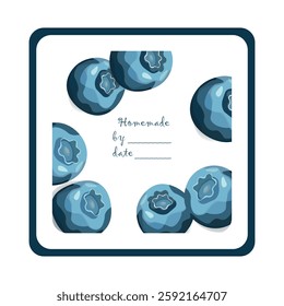 Template jam label design. Retro homemade label. Blueberry marmalade dessert product. Doodle vector illustration.