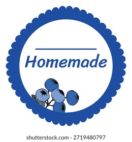 Design des Vorlagenstaus-Labels. Retro hausgemachtes Etikett. Blaubeermarmelade Dessertprodukt. Doodle, Vektorgrafik.