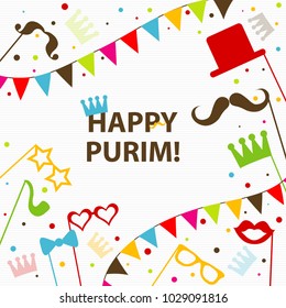 Template Jewish holiday Purim greeting card, crown, vector illustration