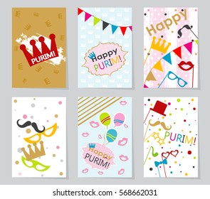 Template Jewish holiday Purim greeting card, crown, vector illustration.