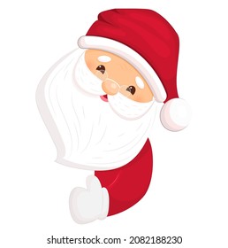 Vorlage des Joyful Santa Claus. Vektorgrafik. Cartoon-Stil. Einzeln auf weißem Hintergrund.Platz für Text.