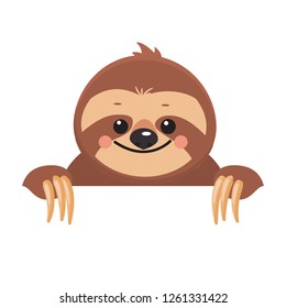 Template of Joyful sloth . Vector illustration. Cartoon slyle.Isolated on white background