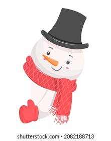 Template of Joyful Snowman in hat. Vector illustration. Cartoon style. Isolated on white background.Space for text.