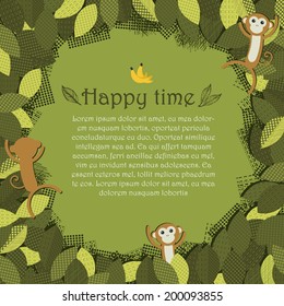 Template of jungle background.  It is a memo template of monkey playing in the jungle. 
