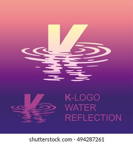 Template K-brand-name companies. Corporate style for the letter K: logo, background. Creative logo letter in the reflection in the water