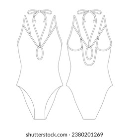 template keyhole halter swimsuit vector illustration flat design outline clothing collection