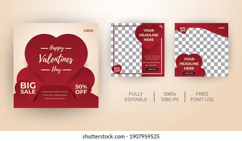 Template Kit for Valentines day theme Social Media banner. Everyone can use this design easily. Unique and Modern web banners .-Vector template