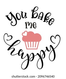 Template for Kitchen poster or apron print. You bake me happy. Vector illustration