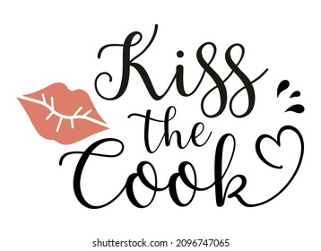 Template for Kitchen poster or apron print. Kiss the cook. Vector illustration